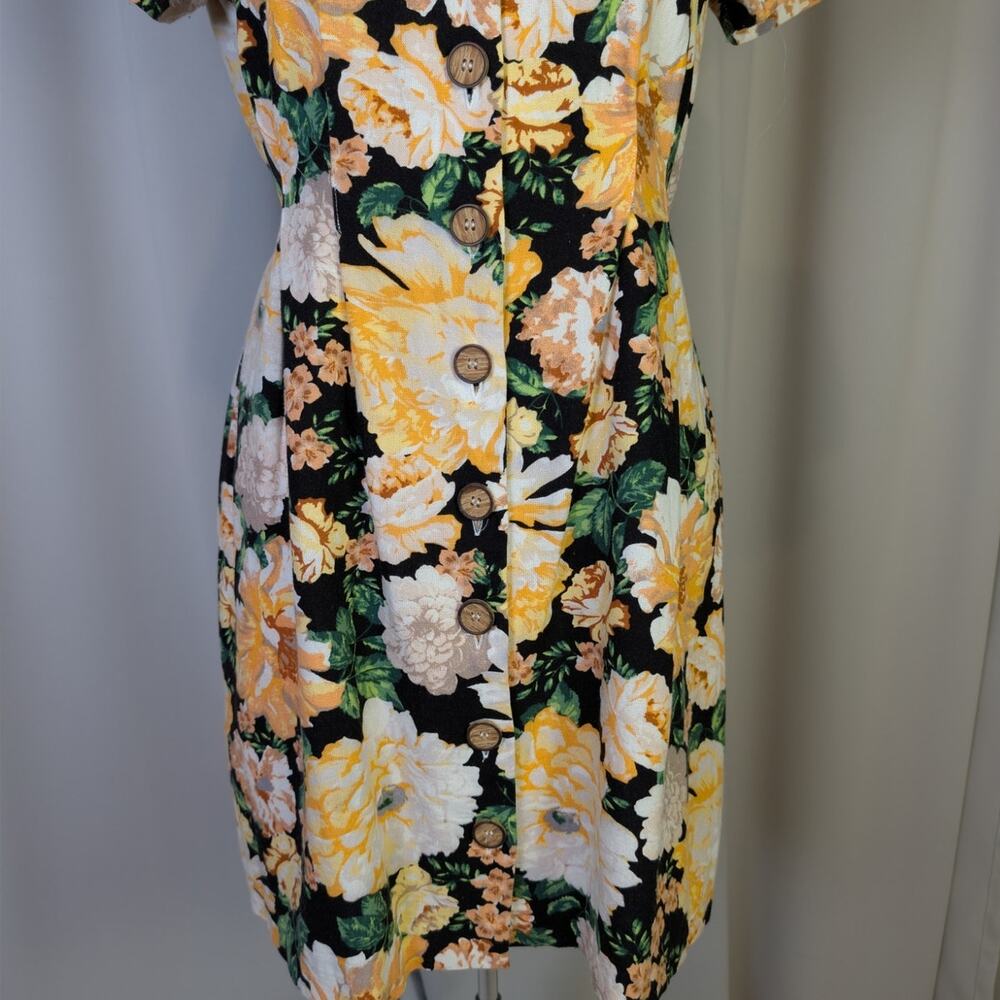 Miss Selfridge Floral Button Front Mini Dress Black Yellow Cottagecore Size 6 - Picture 14 of 16